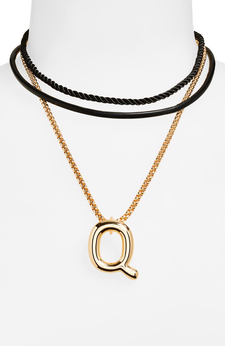 Open Edit Set of 3 Interchangeable Initial Pendant Necklaces, Alternate, color, Q- Black- Gold