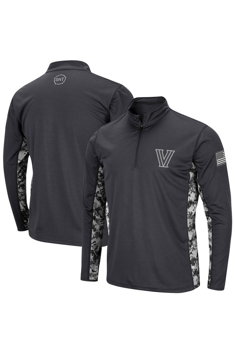 Men's Colosseum Charcoal Villanova Wildcats OHT Military Appreciation Digital Camo Lightweight Quarter-Zip Pullover, Main, color, Charcoal