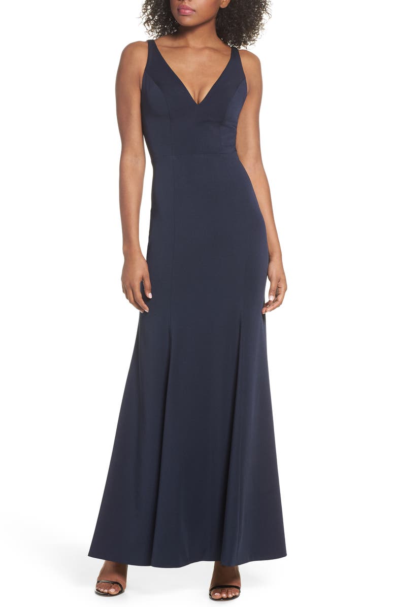 Jenny Yoo Jade Luxe Crepe V-Neck Gown, Main, color, 