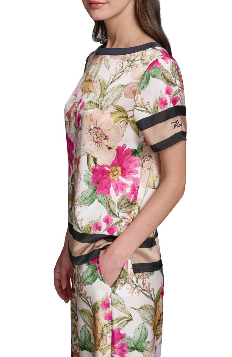 KARL LAGERFELD PARIS Floral Satin Top, Alternate, color, Bisque/ Light Blush Combo