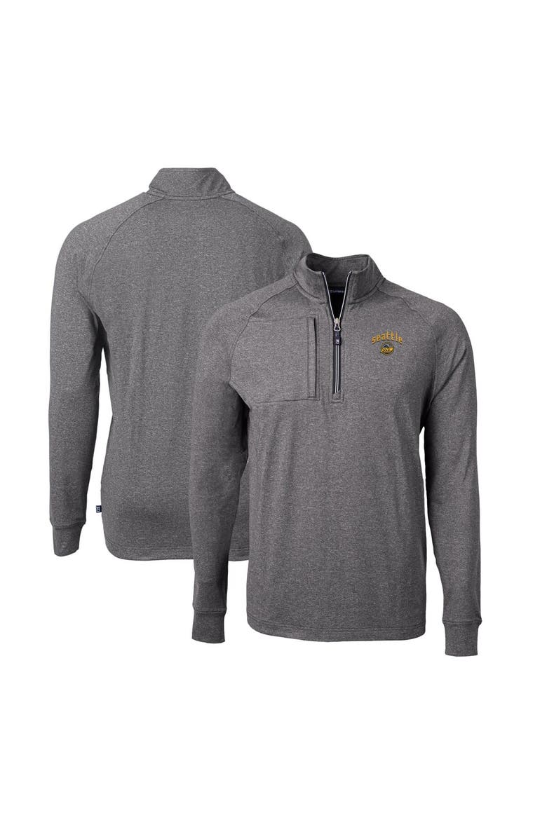 Men's Cutter & Buck Heather Black Seattle Mariners City Connect Big & Tall Adapt Eco Knit Heather Quarter-Zip Pullover Top, Main, color, Heather Black