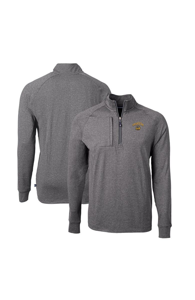 Cutter & Buck Men's Cutter & Buck Heather Black Seattle Mariners City Connect Big & Tall Adapt Eco Knit Heather Quarter-Zip Pullover Top, Main, color, 