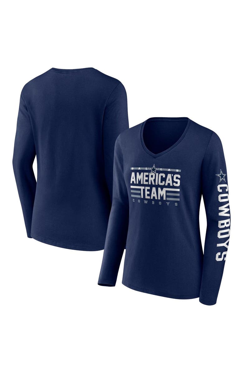 FANATICS Women's Fanatics Branded Navy Dallas Cowboys Hometown Sweep Long Sleeve V-Neck T-Shirt, Main, color, 