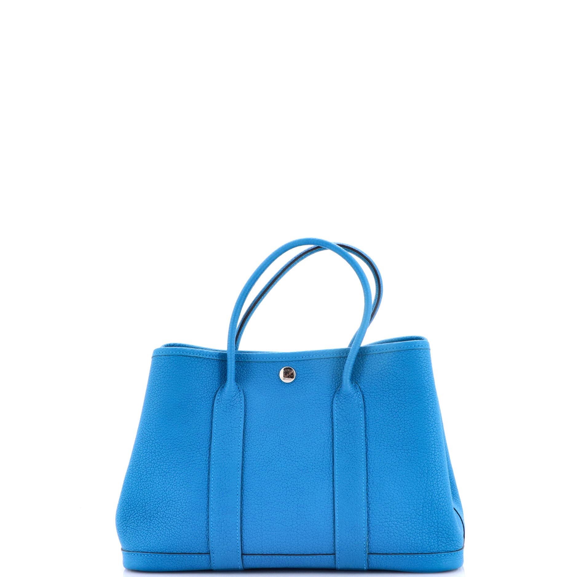 Pre-Owned Hermes Garden Party Tote Leather 30, Alternate, color, Bleu Zanzibar