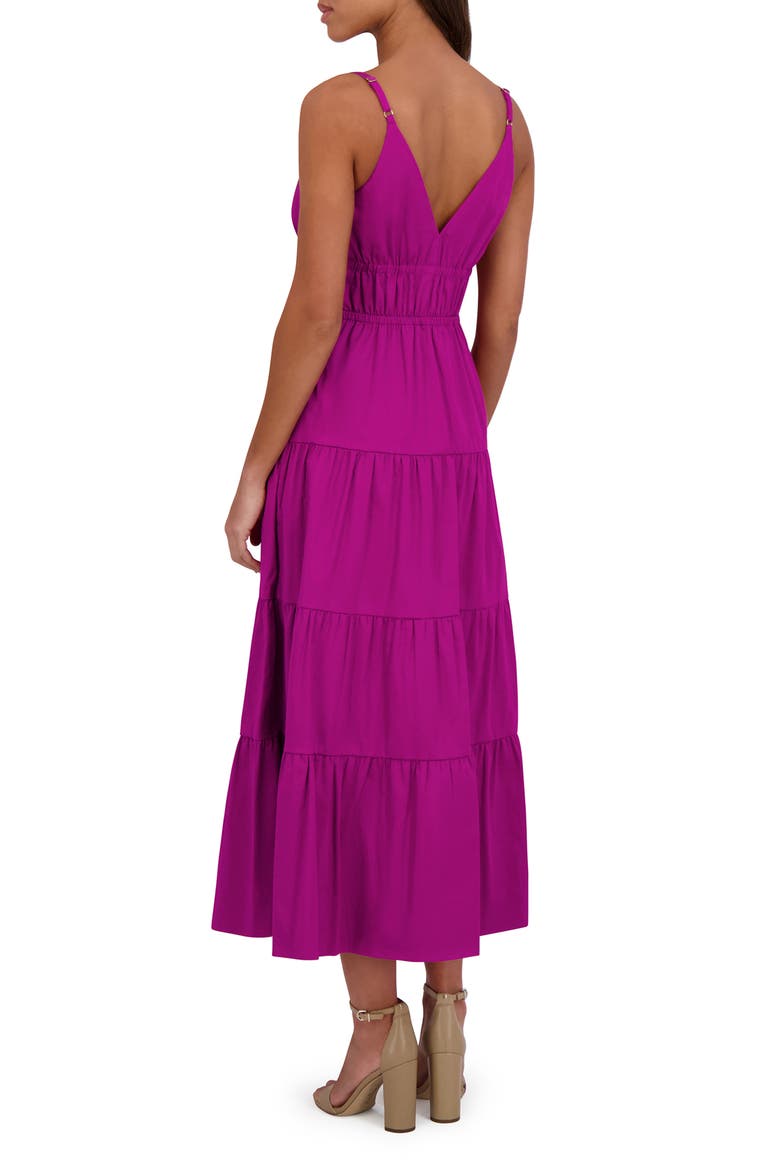 Stretch Cotton Tiered Midi Dress, Alternate, color, FUCHSIA