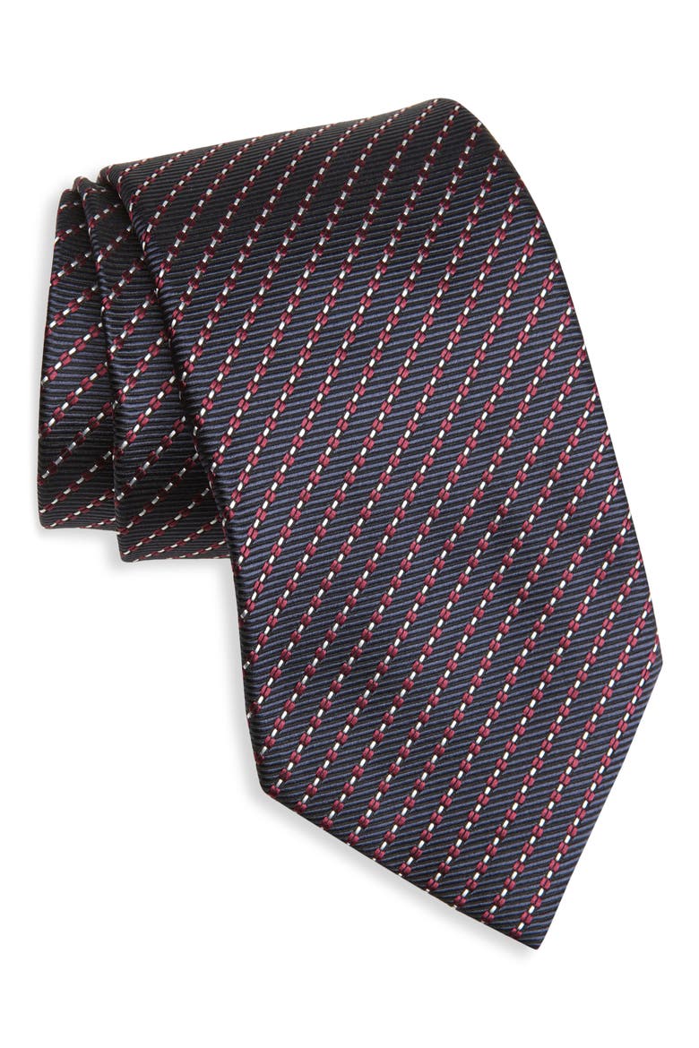 Stripe Mulberry Silk Tie, Main, color, DARK BLUE