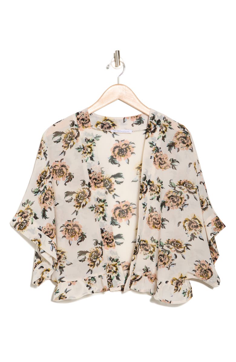 BCBGeneration Rose Print Cardigan, Alternate, color, White Neutral