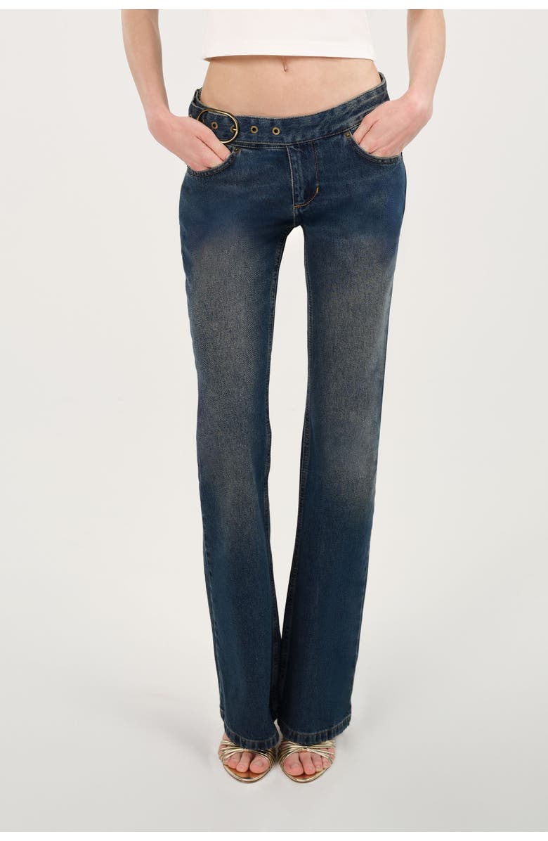 Nocturne Belted Denim Flare Trousers, Alternate, color, Indigo