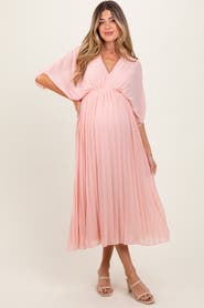 PinkBlush Pleated V Neck Maxi Dress