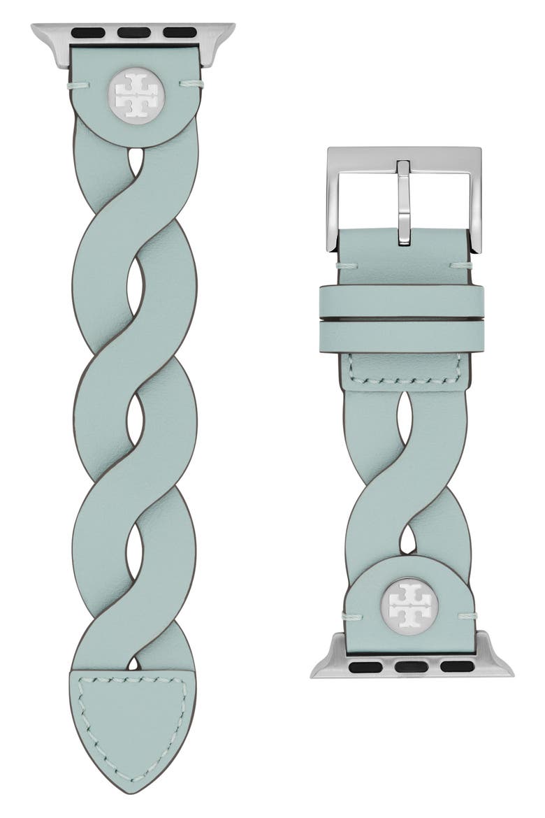 Braided Leather 20mm Apple Watch® Watchband, Main, color, BLUE