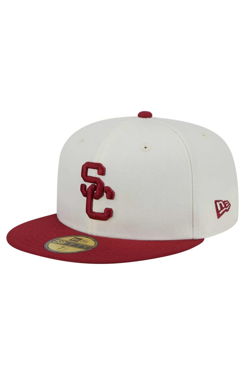 New Era Men's New Era Cream USC Trojans Chrome 59FIFTY Fitted Hat, Main, color, 