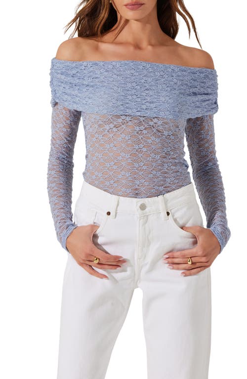 Astr The Label Lace Off The Shoulder Long Sleeve Top In Blue