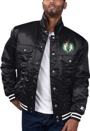 STARTER Men's Starter x Levi's Black Boston Celtics Silver Label Trucker Satin Full-Snap Jacket
