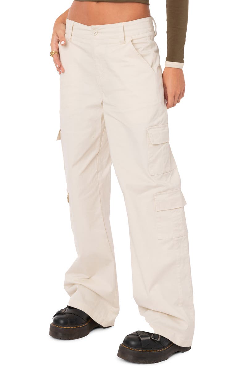 EDIKTED Zuri Cotton Twill Cargo Pants, Alternate, color, Beige