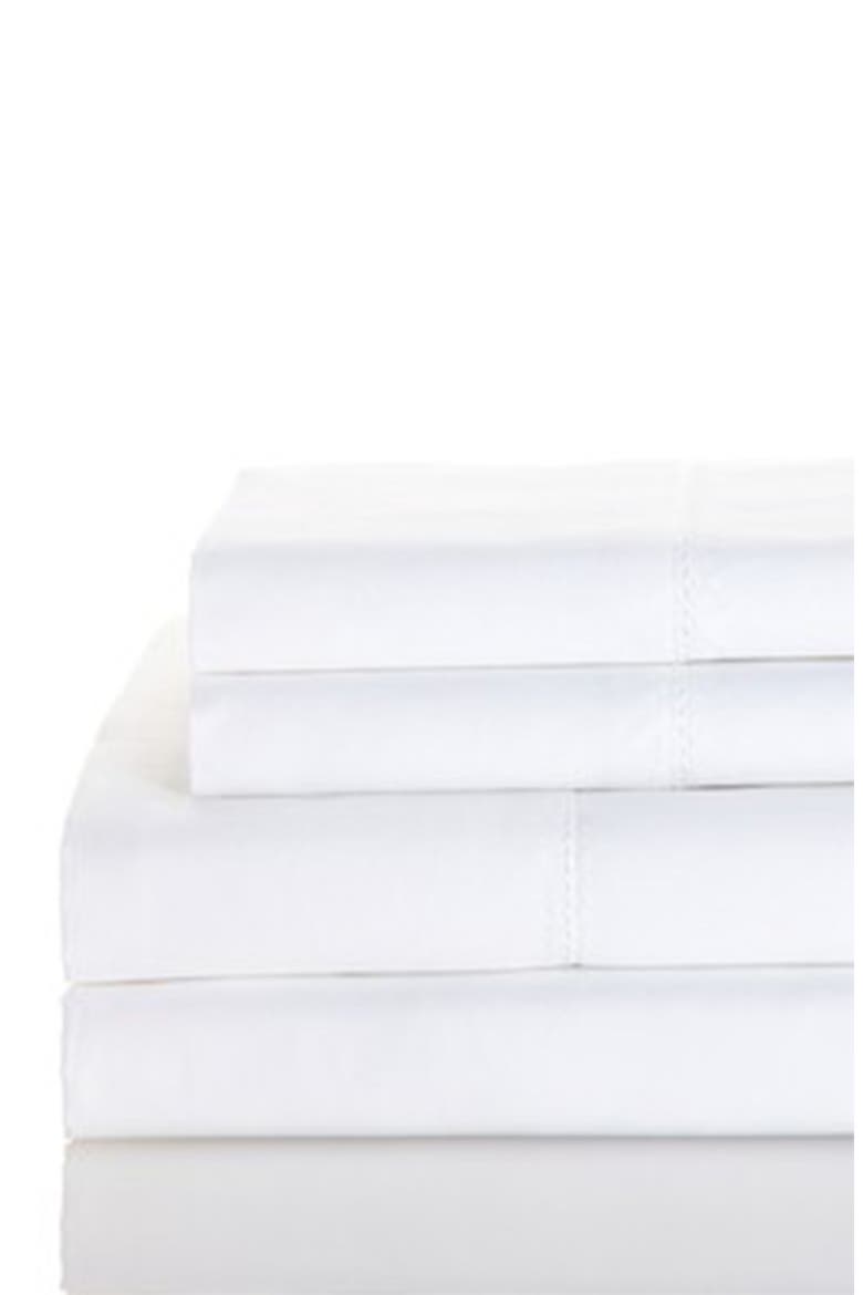 Hemstitch 600 Thread Count Cotton Sheet Set, Main, color, WHITE