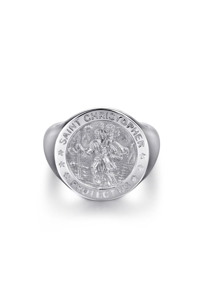 Men's Saint Christopher Signet Ring, Main, color, STERLING SILVER