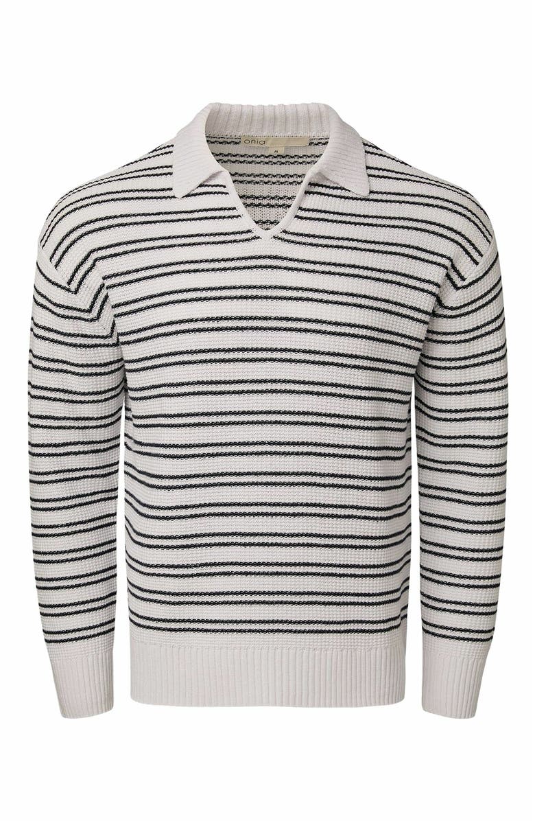 Onia Cotton Linen Textured Long Sleeve Polo, Alternate, color,