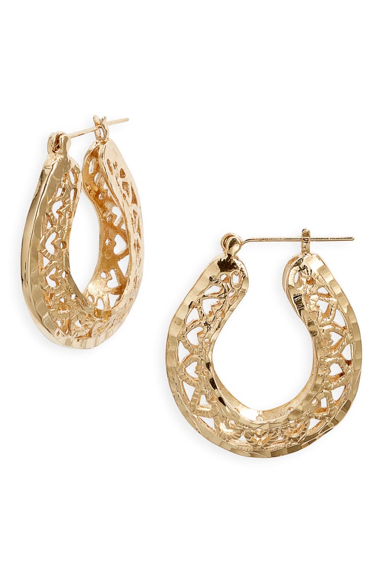 Lovers Club Hoop Earrings, Main, color, GOLD