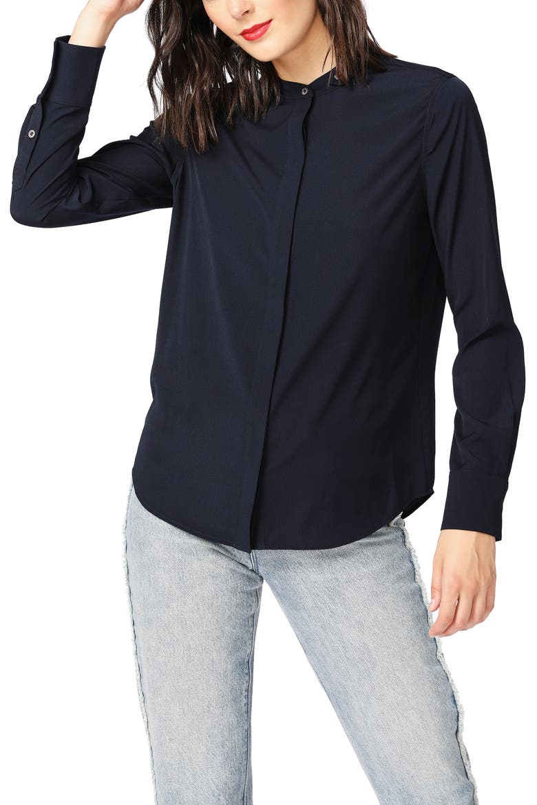 Button Band Collar Long Sleeve Shirt, Alternate, color, BLUE NIGHT