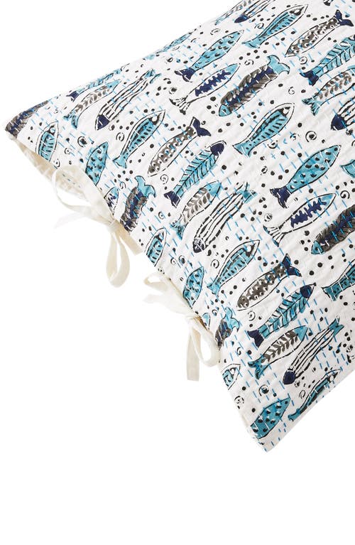Melange Home Fish Kantha Set Of 2 Cotton Shams In Indigo