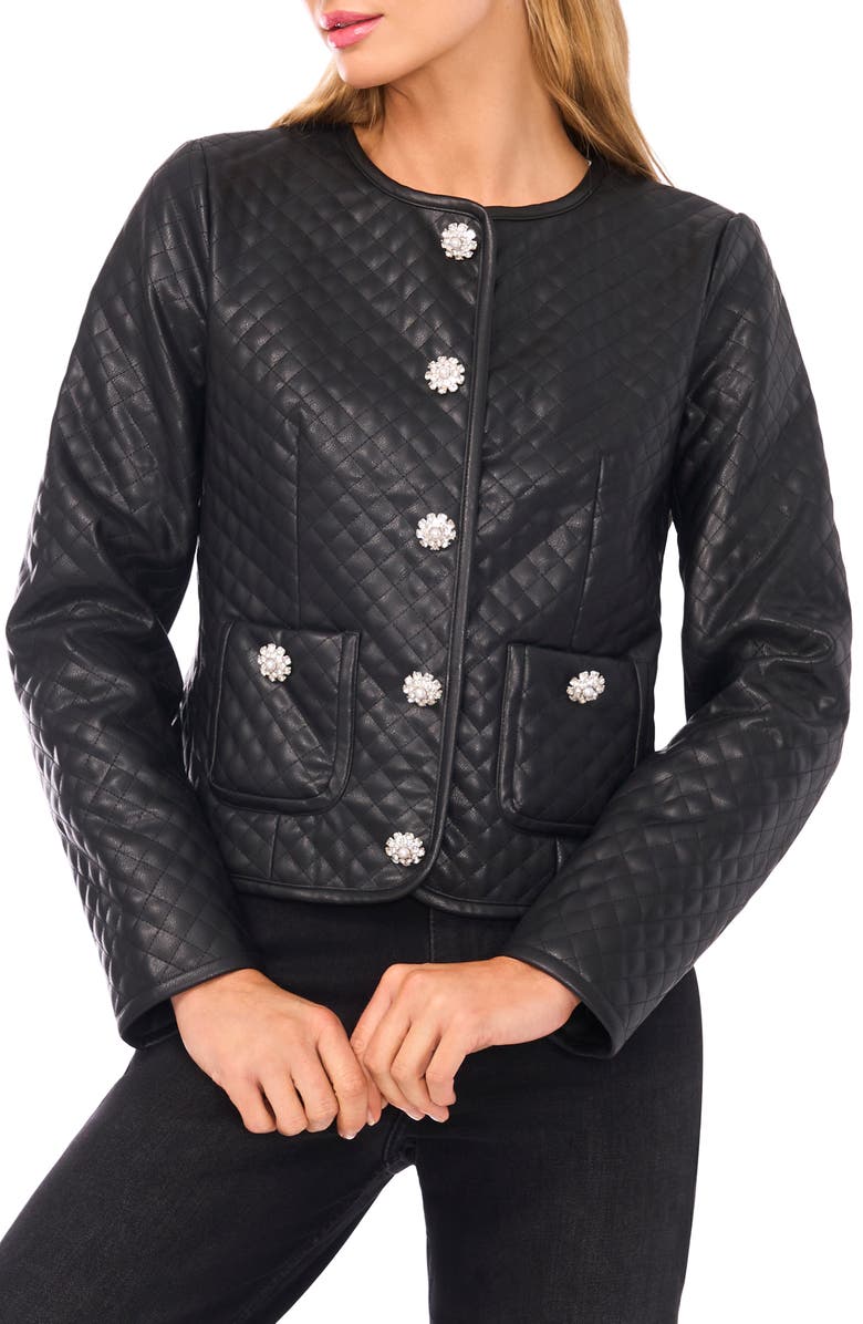 CeCe Quilted Faux Leather Jacket, Main, color, Rich Black