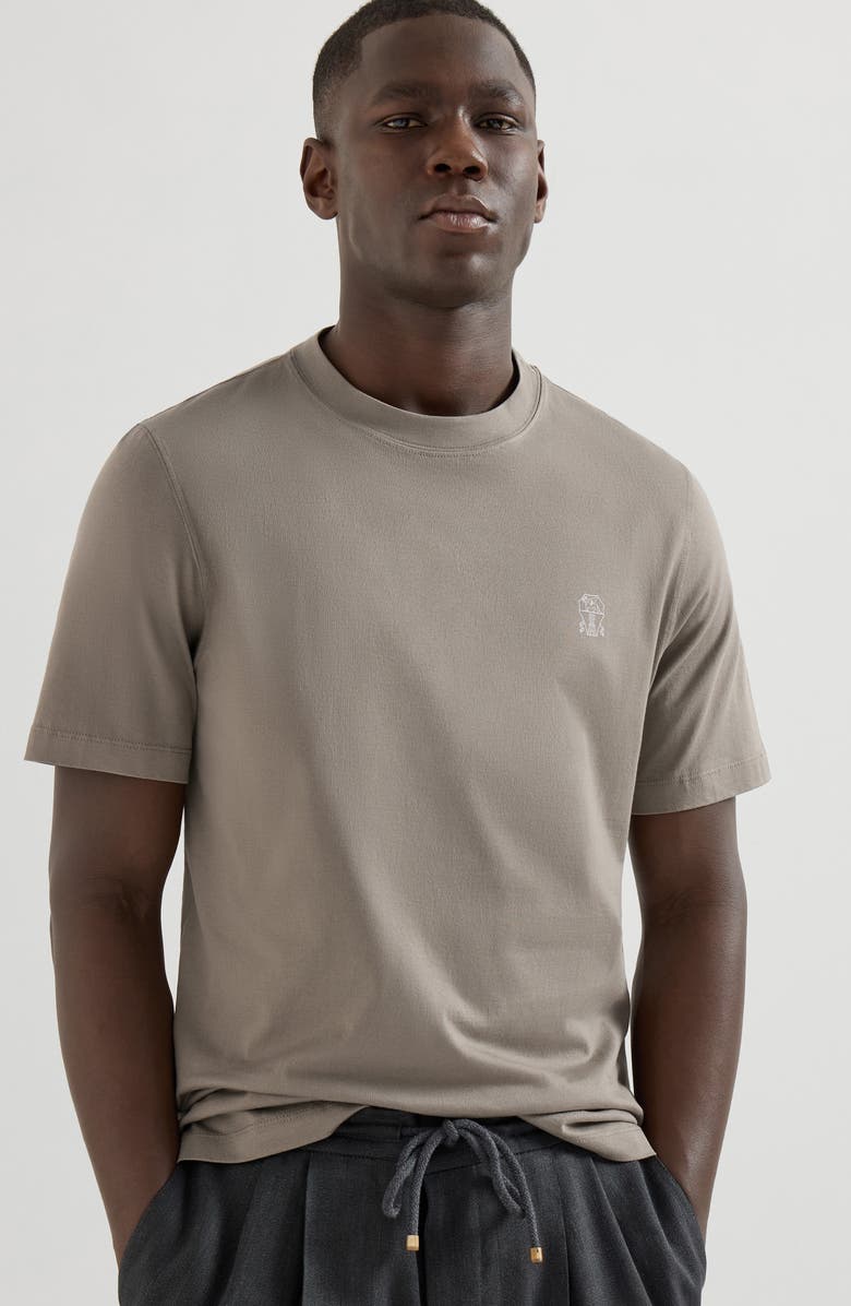 Brunello Cucinelli Jersey T-shirt with logo, Alternate, color, Khaki
