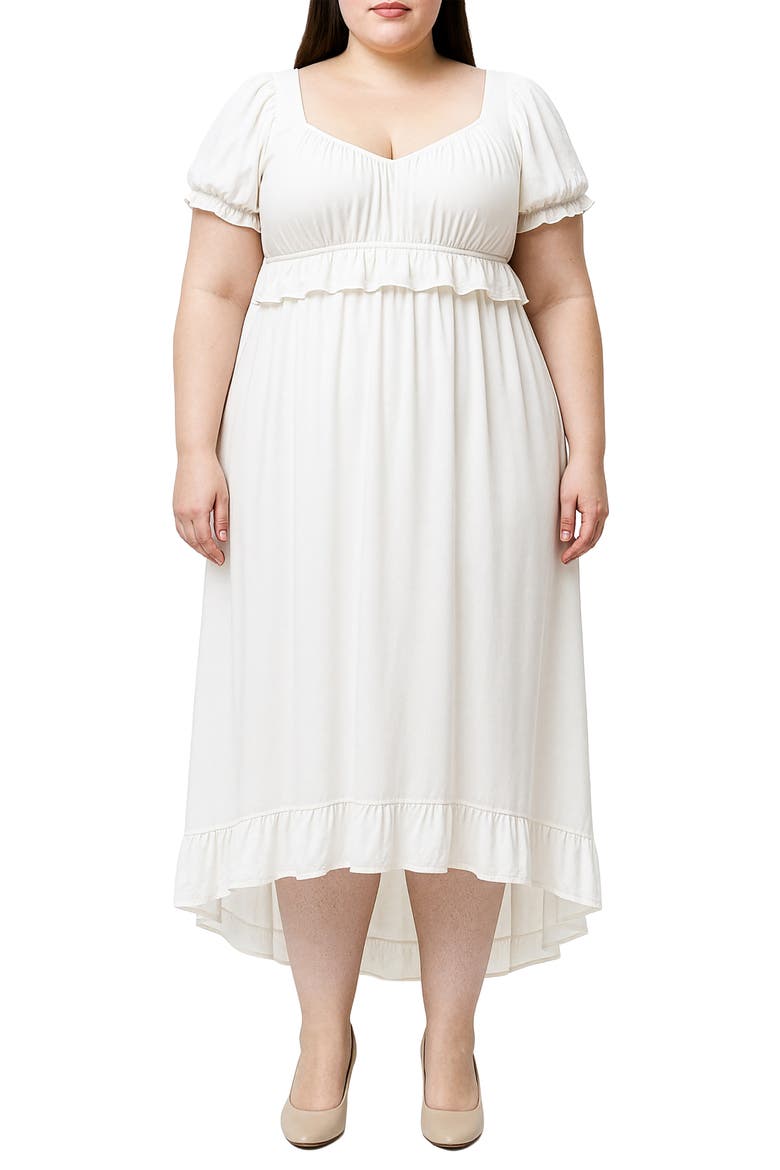 Ruffle Waist High-Low Midi Dress, Main, color, WHITE