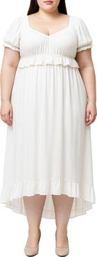 Standards & Practices Ruffle Waist High-Low Midi Dress