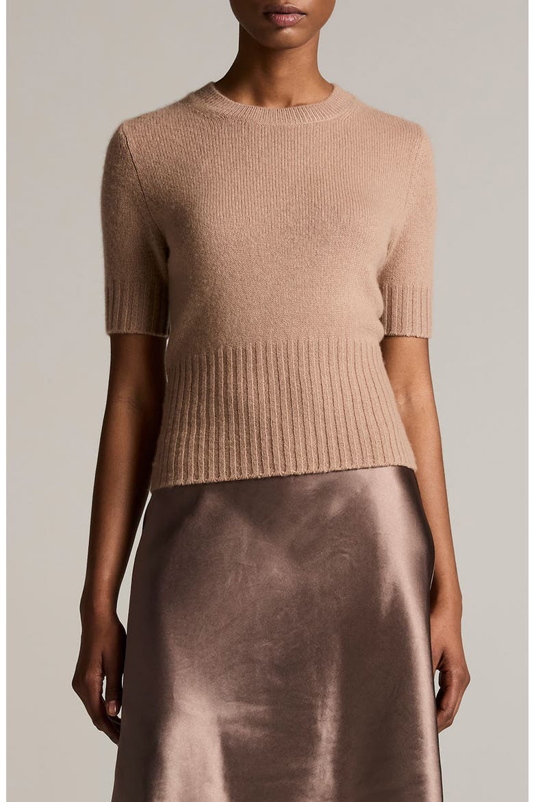 High Rib Trim Wool & Cashmere Sweater, Main, color, TOFFEE