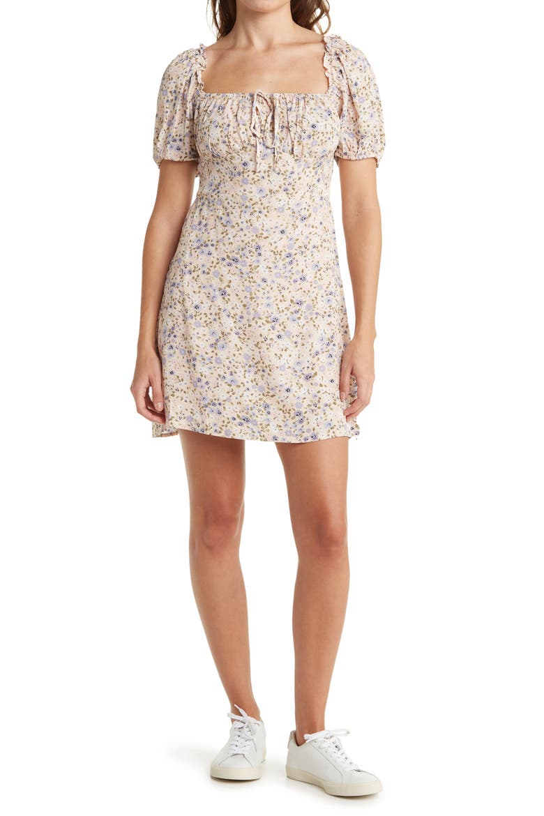 Ditsy Floral Tie Front Minidress, Main, color, BLUE- YELLOW FLORAL