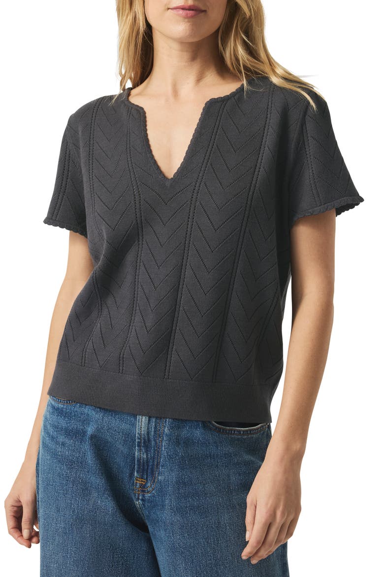 Sabrina Pointelle Short Sleeve Sweater, Main, color, LEAD