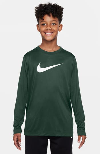 Nike Kids' Legend Dri-fit Long Sleeve Graphic T-shirt In Green