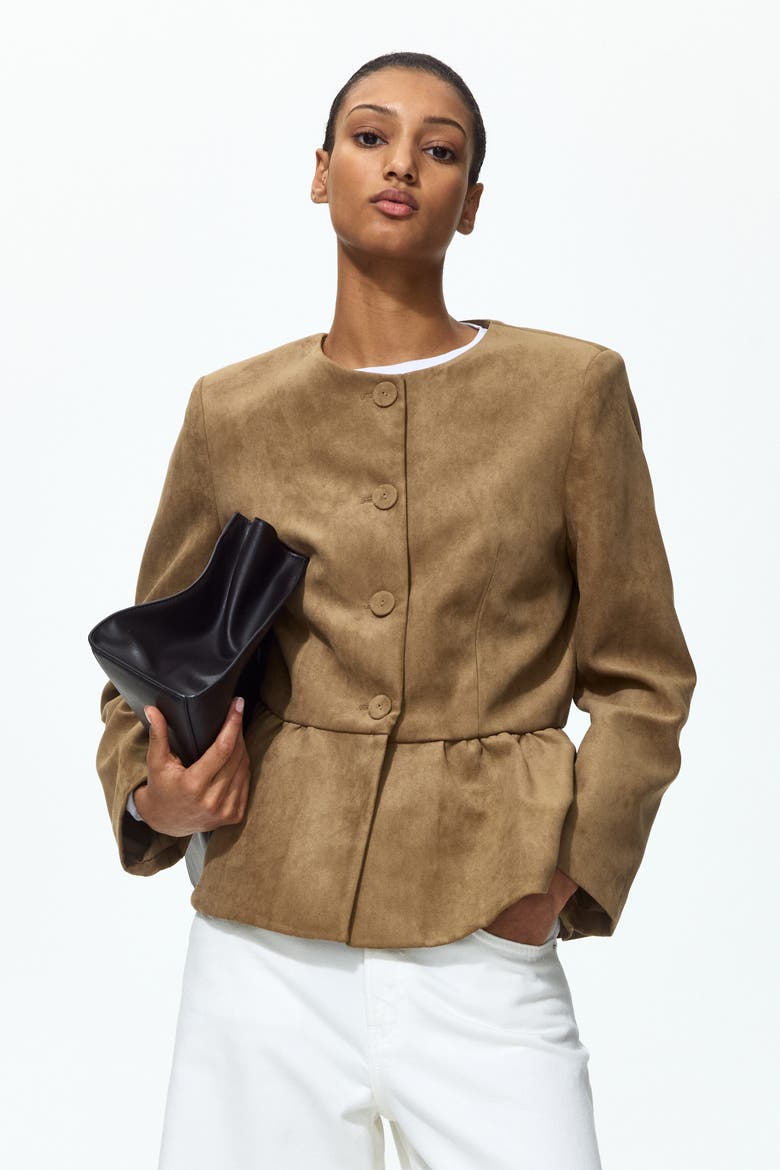 Collarless Peplum Jacket, Alternate, color, Dark beige