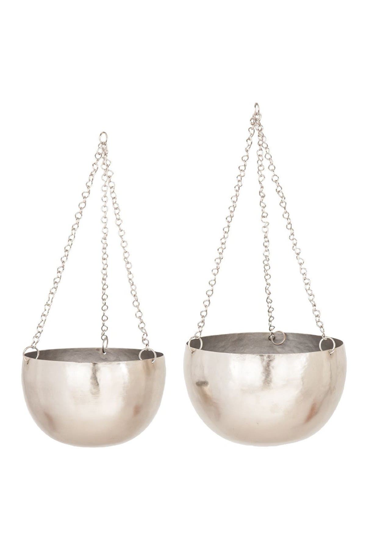 Silvertone Metal Indoor & Outdoor Hanging Dome Wall Planter with Chain - Set of 2