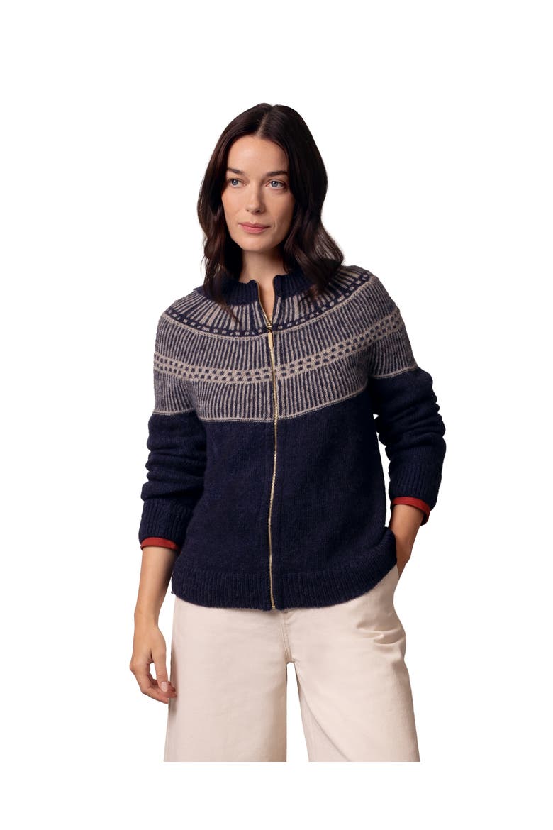 British Wool Yoke Stitch Cardigan, Alternate, color, Navy / Oatmeal