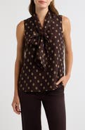 Anne Klein Medallion Print Sleeveless Crepe Bow Top