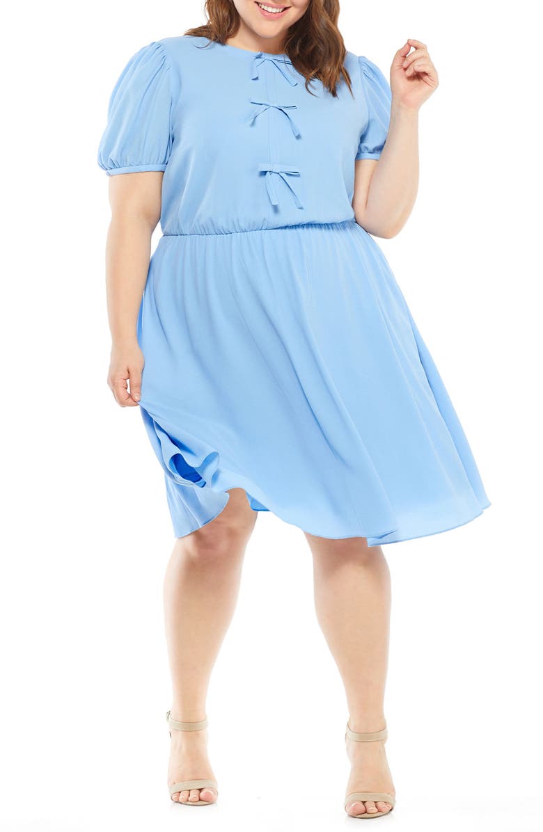 Gal Meets Glam Collection Ellie Crepe Puff Sleeve Dress, Alternate, color, 