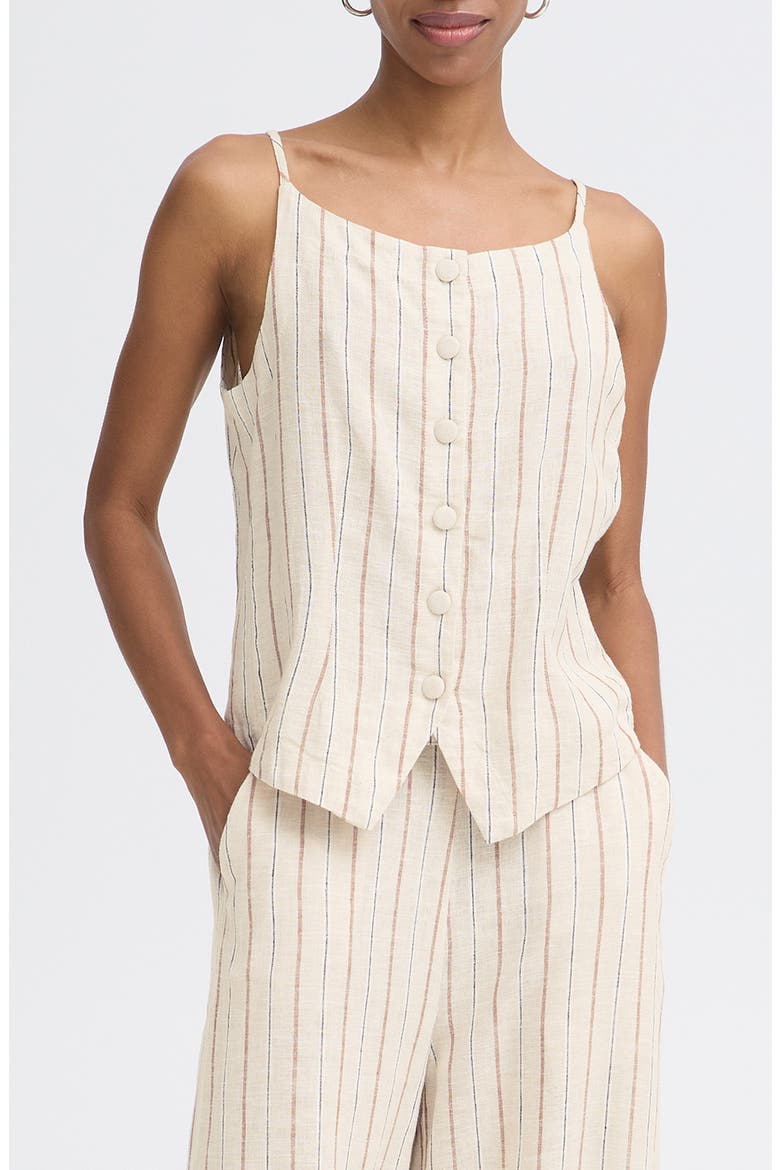 Sleeveless Linen Blend Top, Main, color, BROWN STRIPE