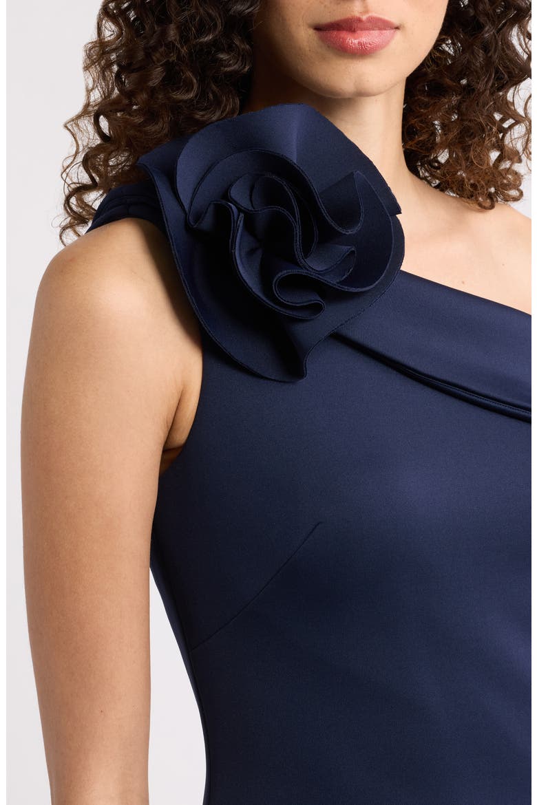 Ruffle One-Shoulder Gown, Alternate, color, NAVY