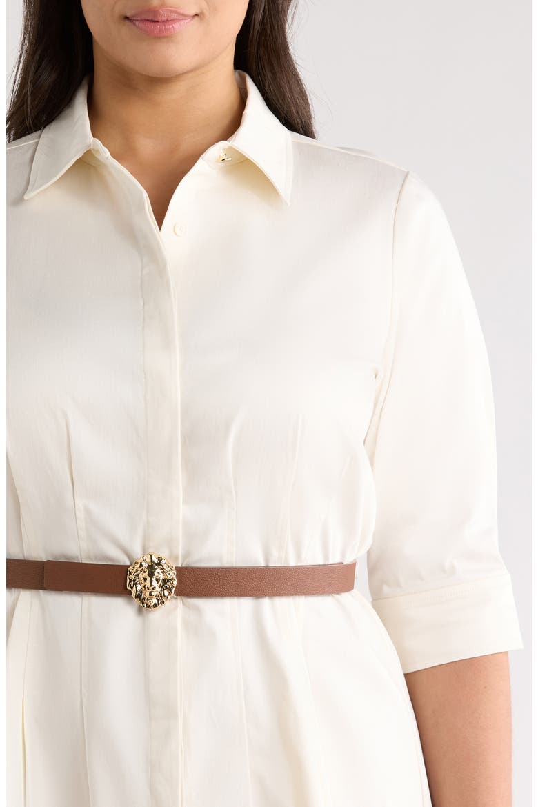 Belted Elbow Sleeve Stretch Cotton Sateen Shirtdress, Alternate, color, WHITE DOVE