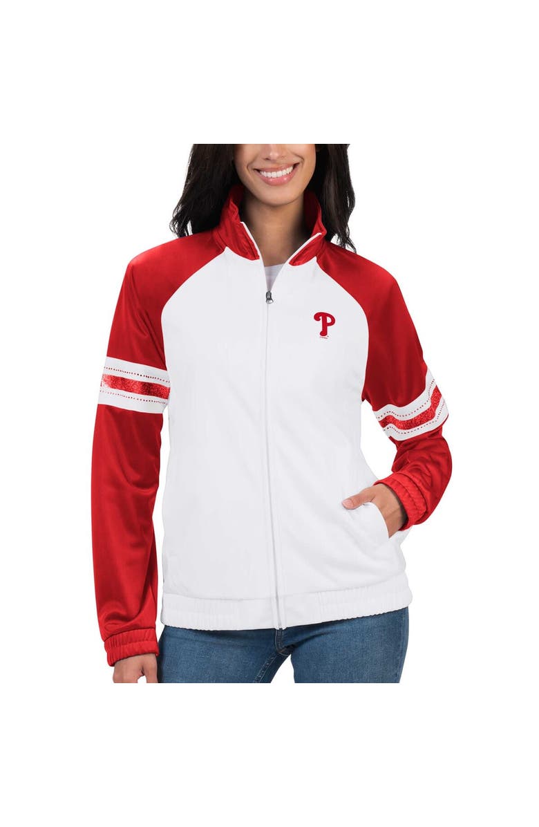 G-III 4HER BY CARL BANKS Women's G-III 4Her by Carl Banks White Philadelphia Phillies Show Up Raglan Full-Zip Track Jacket, Main, color, 