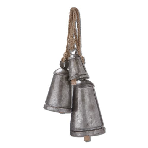 Tag Vine Jute Decorative Bells Set Of Three Antique Silver In Brown