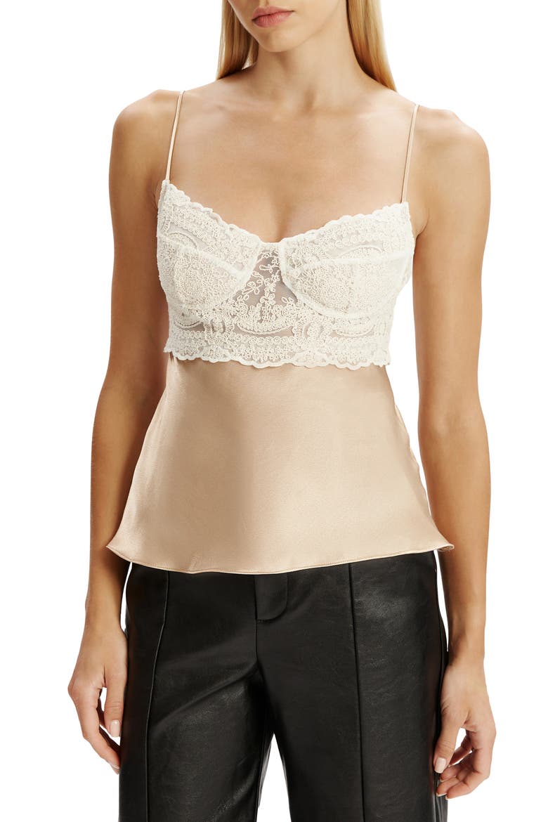 Tzariana Satin & Lace Camisole, Main, color, GOLDEN