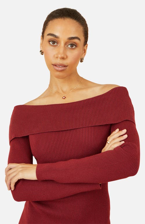 Yumi Bardot Knitted Fitted Midi Dress In Burgundy