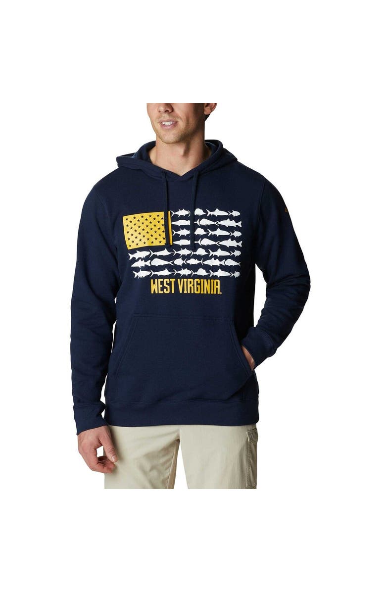 Columbia Men's Columbia Navy West Virginia Mountaineers PFG Fish Flag II Pullover Hoodie, Main, color, 