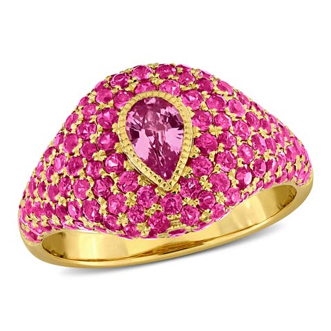 Pink Sapphire Pear Cluster Cocktail Ring 14k
