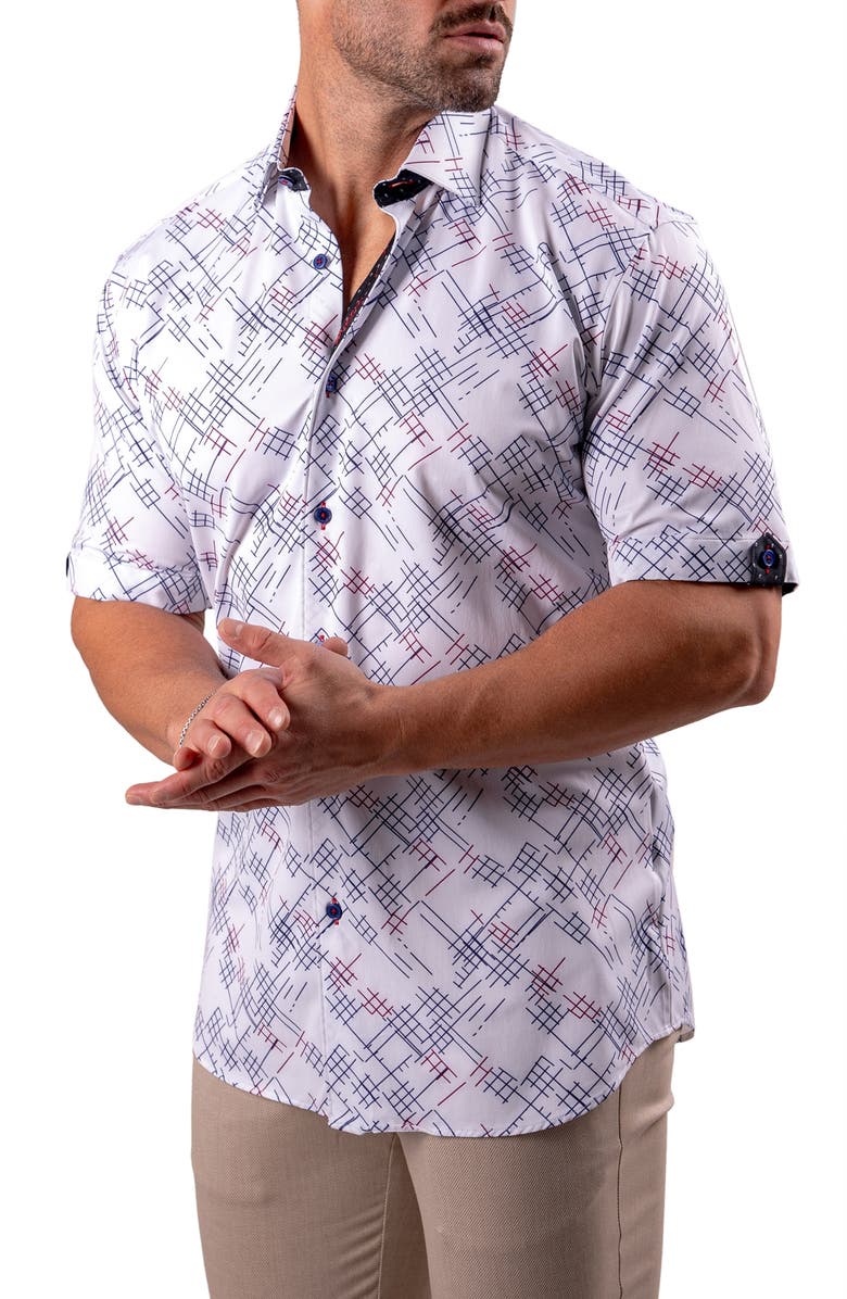 Maceoo Galileo Resistance Hatch Print Short Sleeve Button-Up Shirt, Alternate, color, 