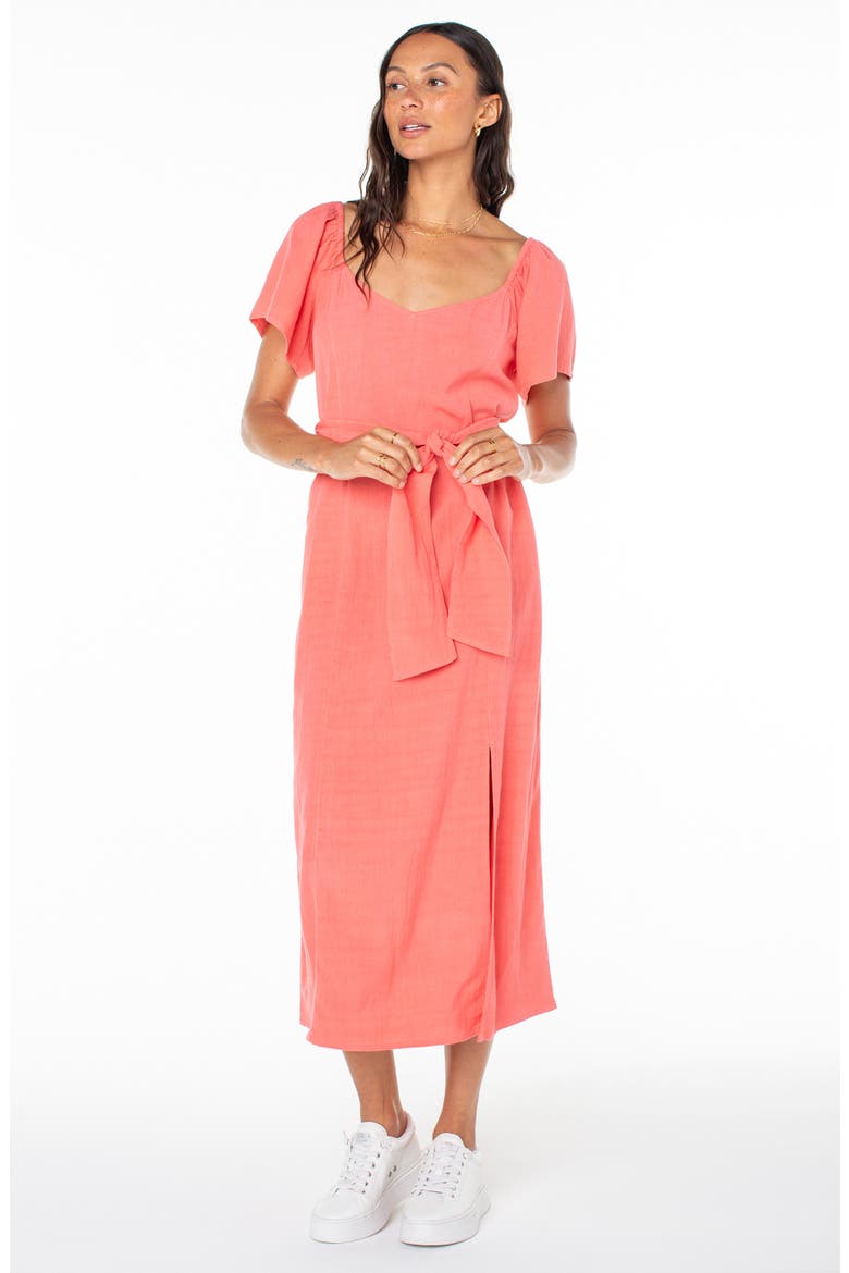 Bungalow Bliss Tie Back Midi Dress, Alternate, color, SUGAR CORAL SOLID