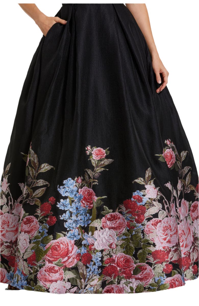 Mac Duggal Strapless Floral Brocade Ballgown, Alternate, color, Black Multi