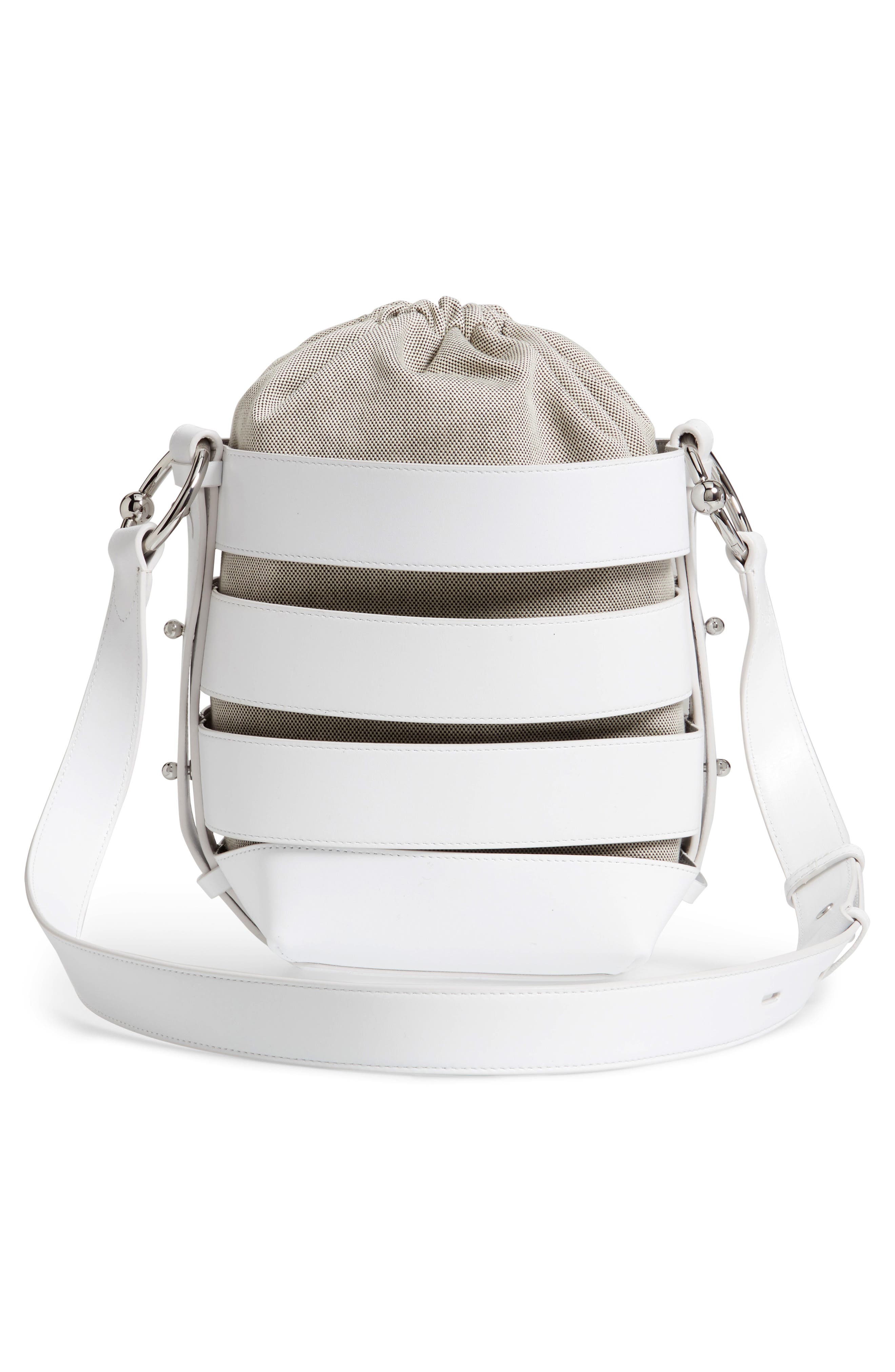 Cage Leather Bucket Bag, Alternate, color, OPTIC WHITE
